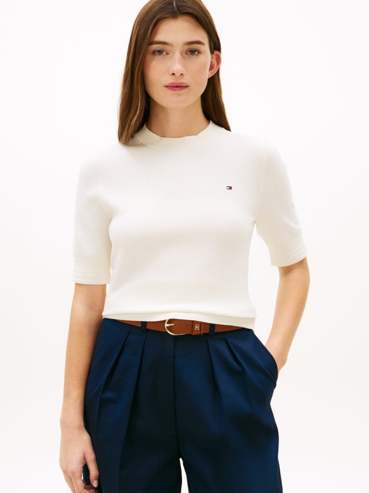 Tommy Hilfiger - Pullover, kurzarm, für Damen, Creme, Größe XL