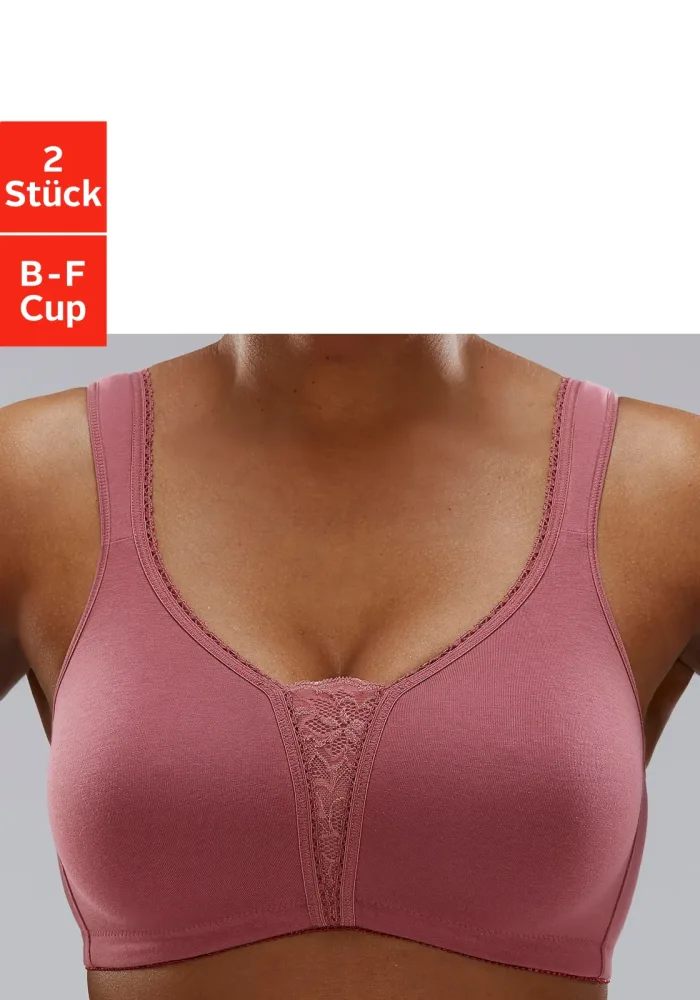 petite fleur by Lascana Soft-BH Packung, ohne Bügel, Baumwolle mit Spitzen-Details, grosse Grössen, bequemer BH