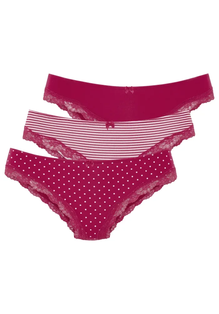 LASCANA Brasilslip 3er-Pack, aus elastischer Baumwolle mit zarter Spitze