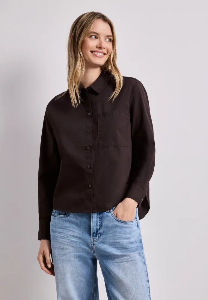 Langarm Bluse mit Hemdkragen aus Twill