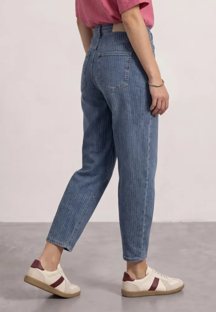 High Waist Barrel Leg Jeans mit Streifen