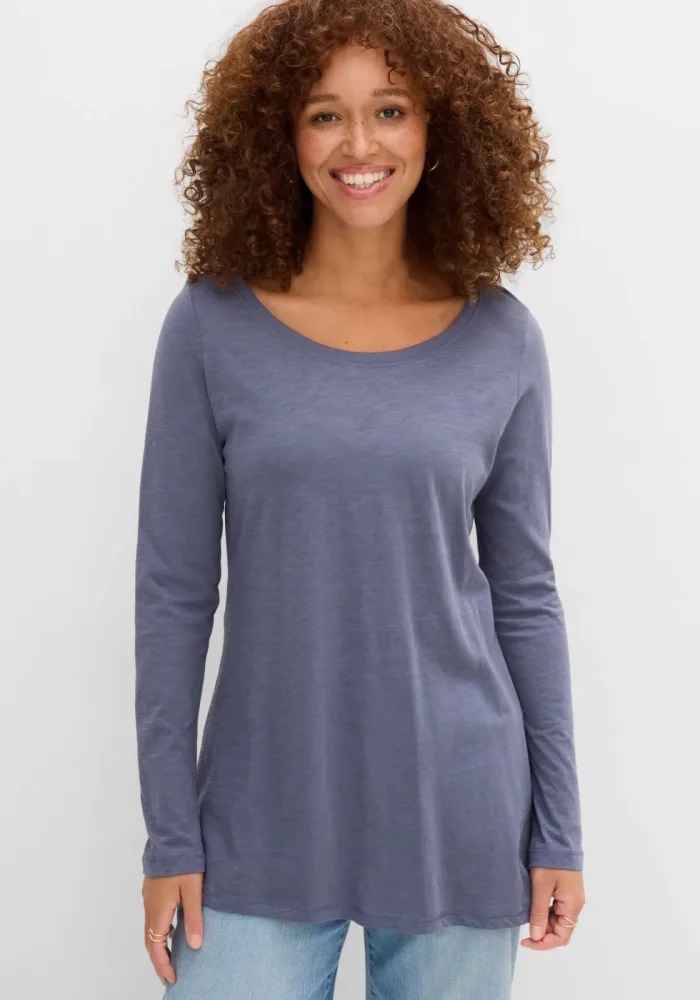bonprix Langarmshirt aus leichtem Slub-Jersey-Materialblau 56Damen