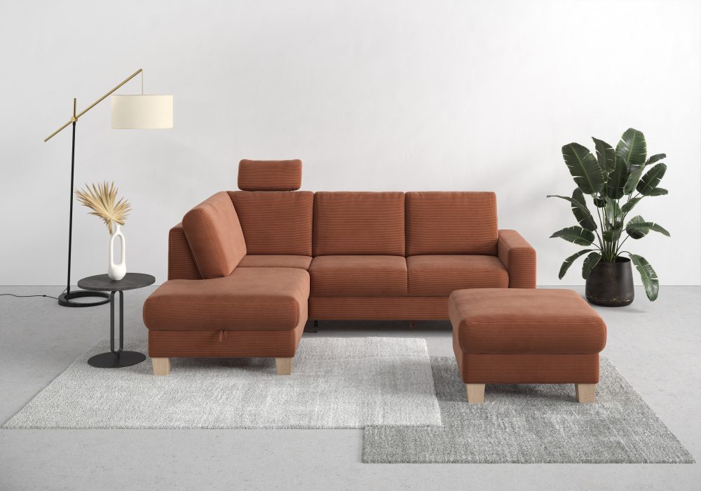 Home affaire Ecksofa »Summer«, mit Ottomane, wahlweise mit Bettfunktion und Bettkasten, Cord-Bezug