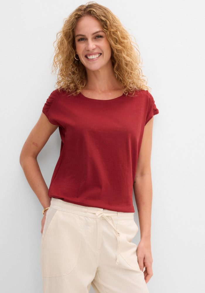bonprix T-Shirt gerade Passform, überschnittene Schultern, mit Rundhalsausschnitt