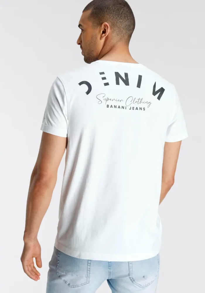 Bruno Banani T-Shirt schmal geschnitten, mit Print, Rundhalsausschnitt, aus Baumwolle