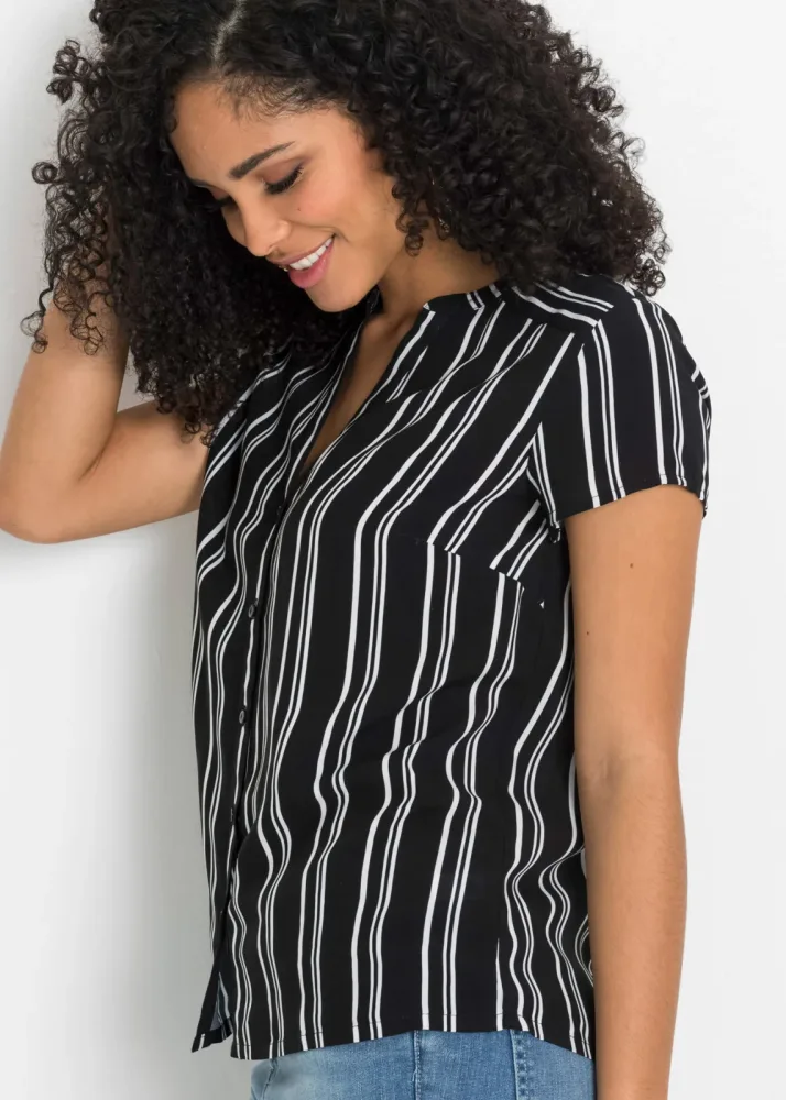 bonprix Kurzarmbluse Regular Fit, für Businessmode, aus Viskose, feminin gestaltet