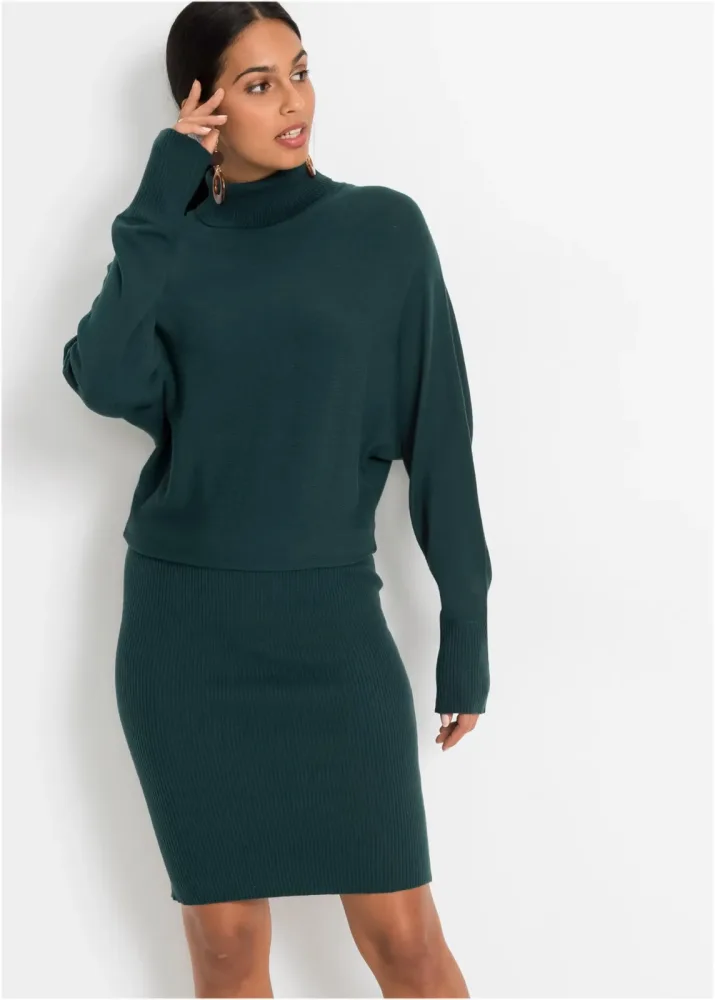 bonprix Strickkleid mit Rollkragen, aus Viskose, Polyamid und Polyester