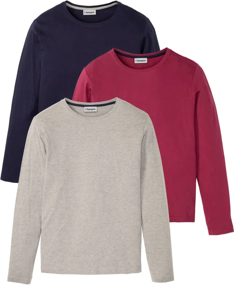 bonprix Langarmshirt (3er Pack)grau 56Herren