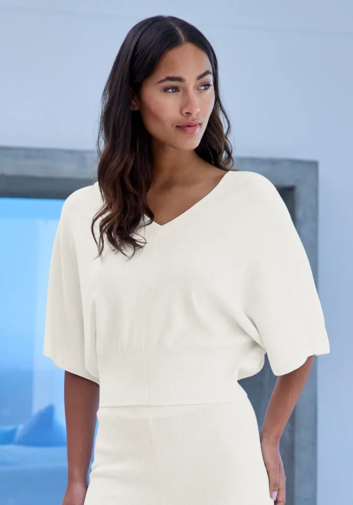 Copenhagen Studios Fledermausshirt aus hochwertiger, feiner Rippe, Loungewear