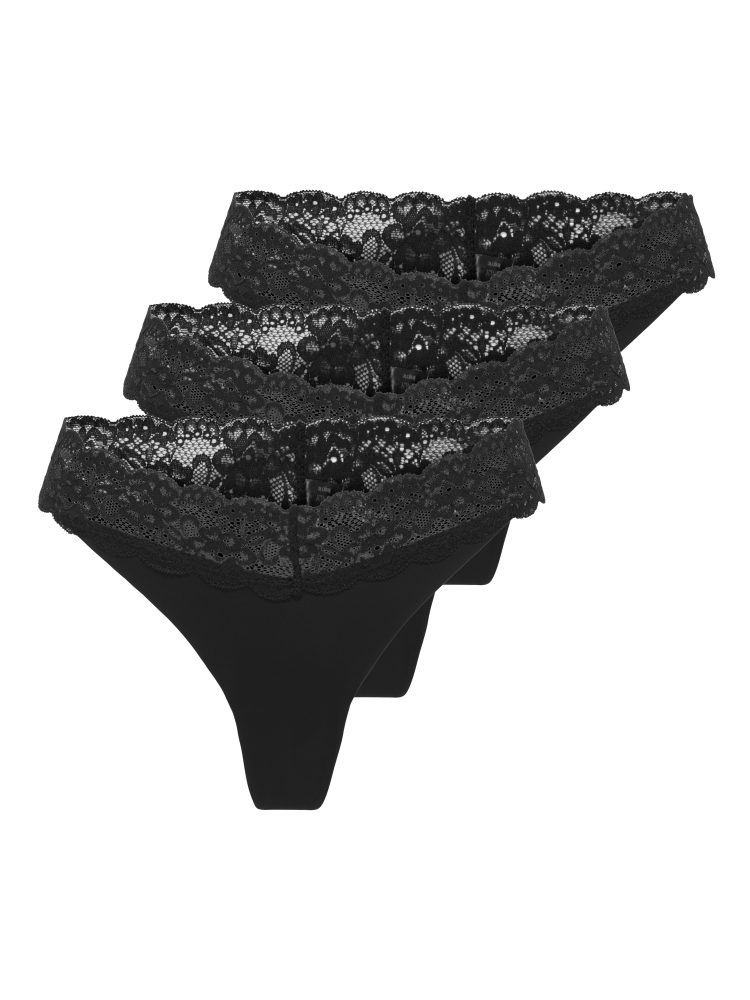 Only Lingerie - Triopack, String, für Damen, Black, Größe S
