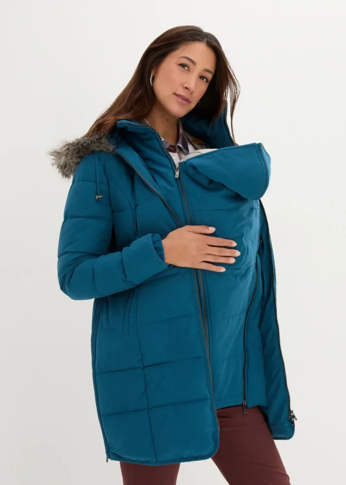 bonprix 3-in-1 warm wattierte Umstands- und Tragejackepetrol 48Damen
