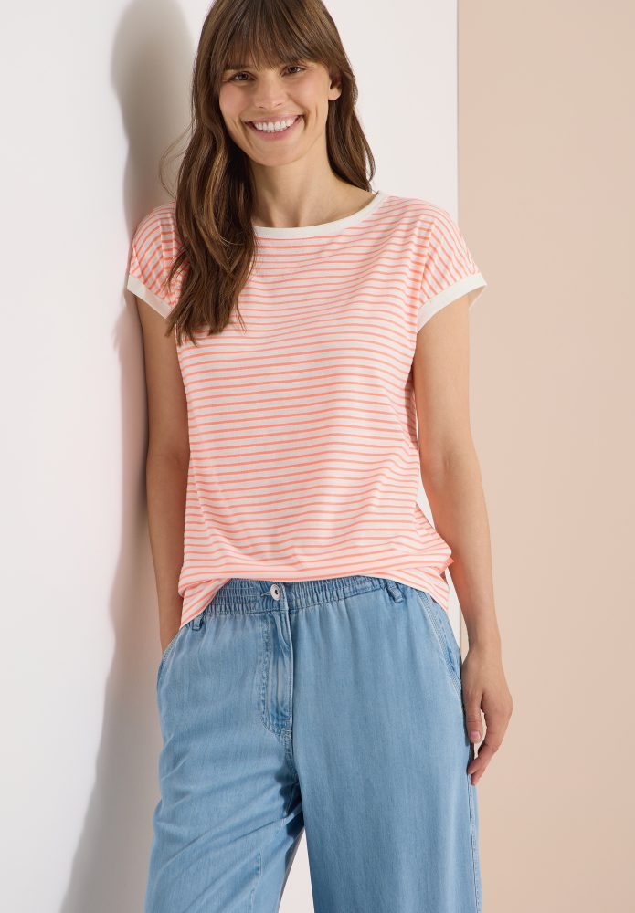 Cecil T-Shirt lässiger Streifenlook, Rundhals, softer Materialmix