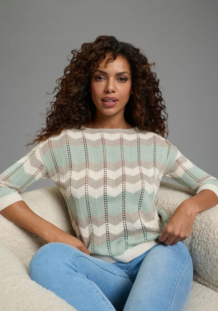 Laura Scott Strickpullover leichter Übergangspullover mit Ajourmuster und 3/4 Ärmeln