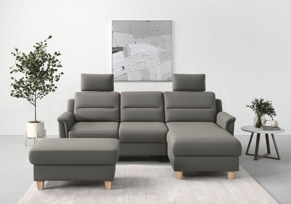 sit&more Ecksofa »Farö«, inklusive Federkern, mit naturfarbenen Füssen, wahlweise mit Bettfunktion und Bettkasten