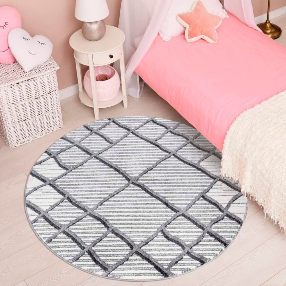 Carpet City Teppich »YOUNG965«, rund, 11 mm Höhe, Moderner Jugend-Teppich mit Raute-Optik