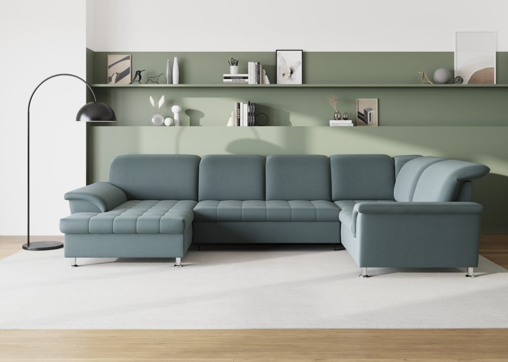 DOMO collection Wohnlandschaft »Franzi«, im XXL-Format, wahlweise mit Bettfunktion, Bettkasten und Kopfteilverstellung, frei im Raum stellbar
