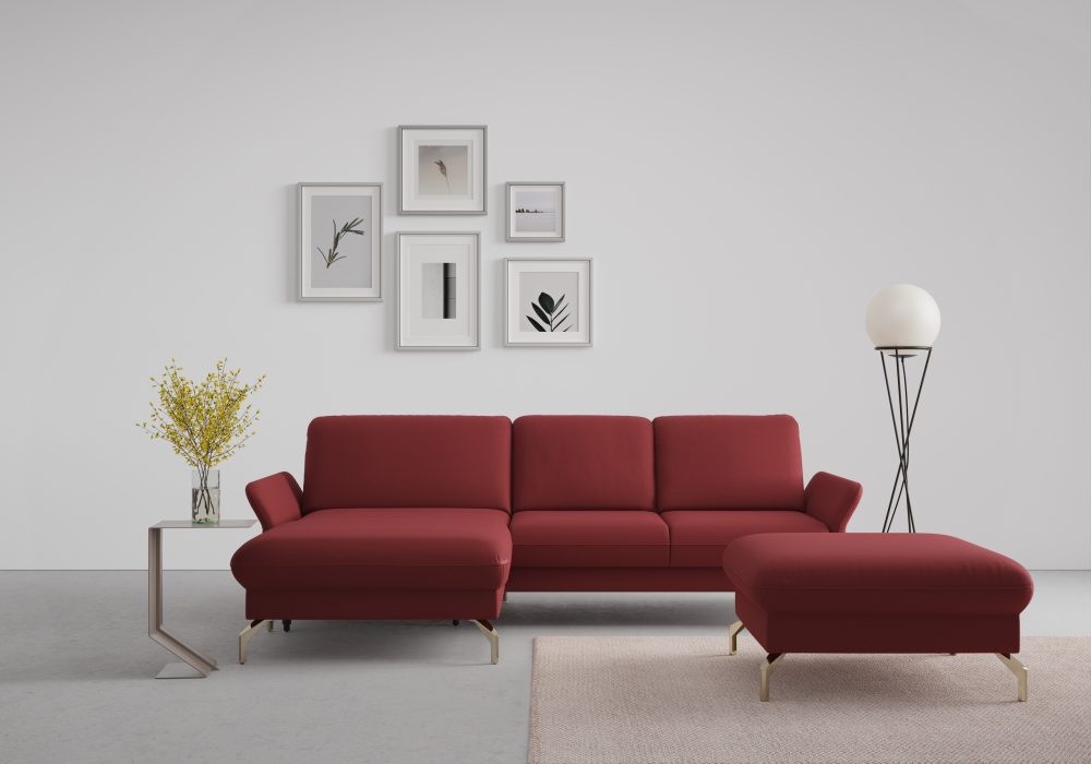 sit&more Ecksofa »Fashion«, wahlweise mit Kopfteilverstellung und Vorziehsitz, motorisch, mit satinierten Nickelfüssen