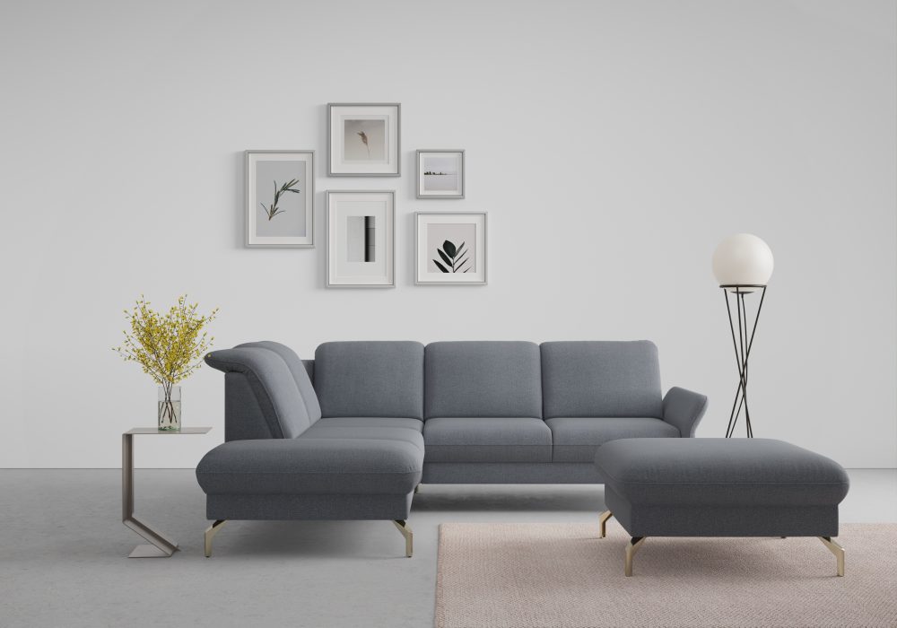 sit&more Ecksofa »Fashion«, wahlweise mit Kopfteilverstellung und Vorziehsitz, motorisch, mit satinierten Nickelfüssen