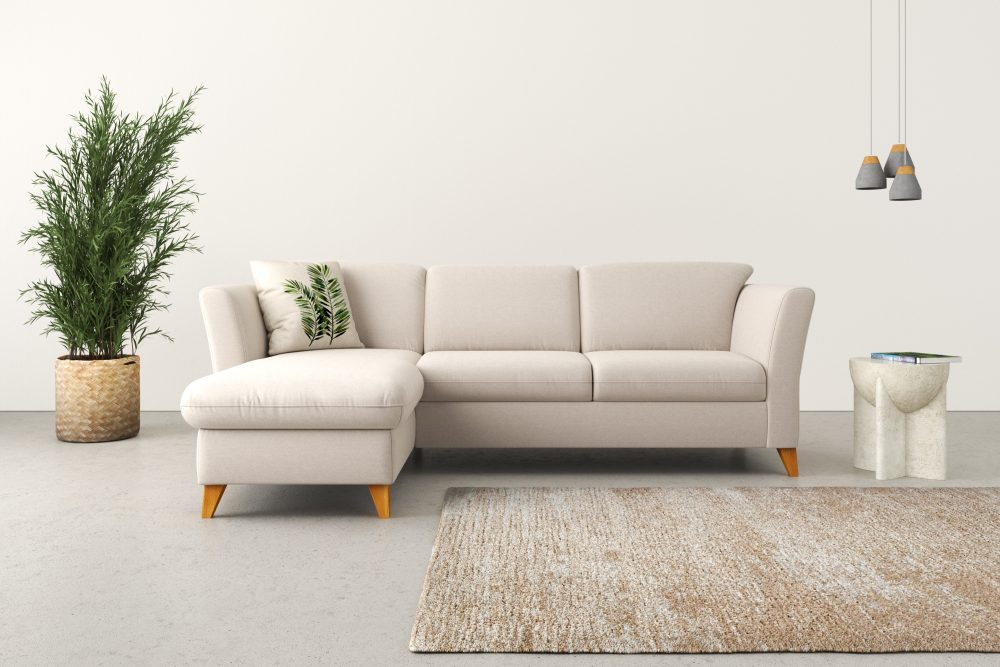 Home affaire Ecksofa »Trelleborg«, Federkern-Polsterung, wahlweise mit Bettfunktion und Bettkasten, Kopfstützen optional