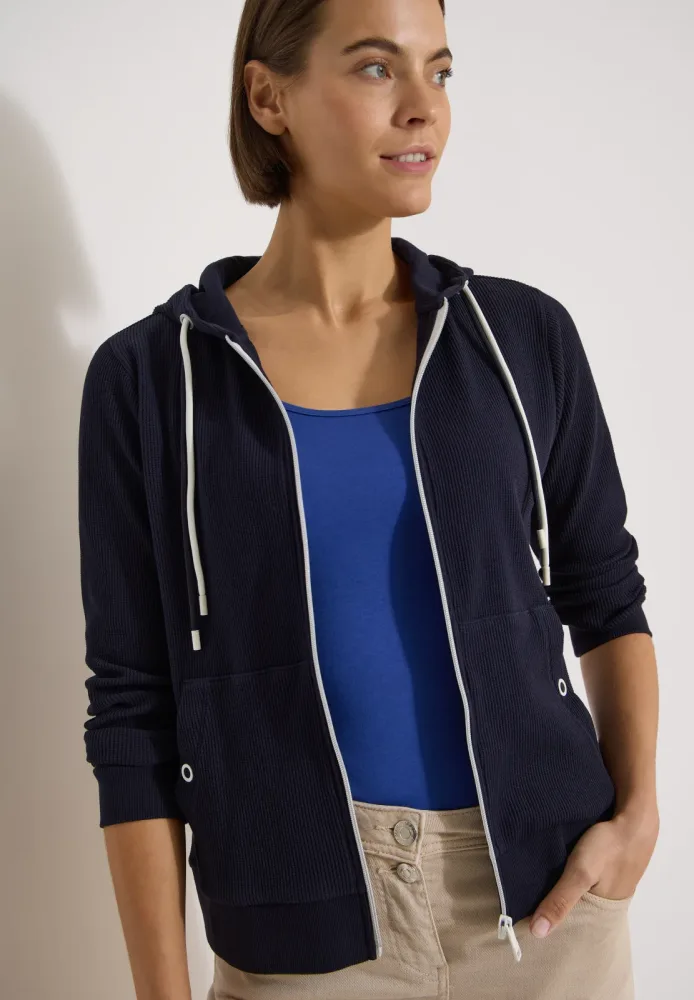 Cecil Kapuzensweatjacke mit Struktur und seitlichen Taschen mit Knopf