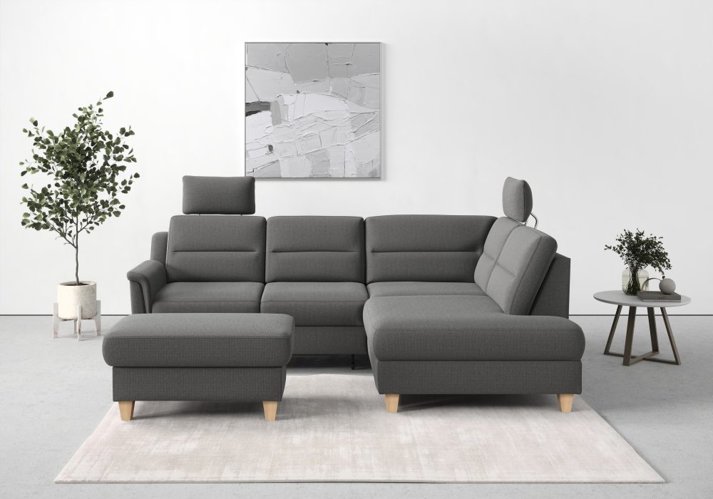 sit&more Ecksofa »Farö«, inklusive Federkern, mit naturfarbenen Füssen, wahlweise mit Bettfunktion und Bettkasten