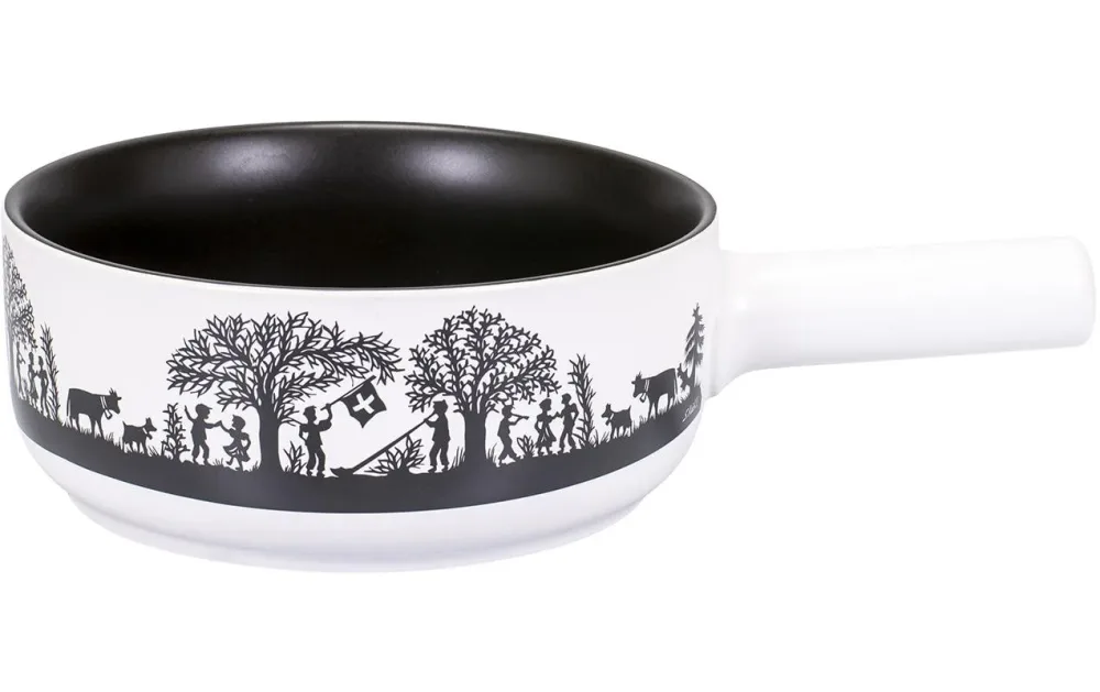 Kadastar - Caquelon für Käsefondue, 22cm, Schwarz/Weiss