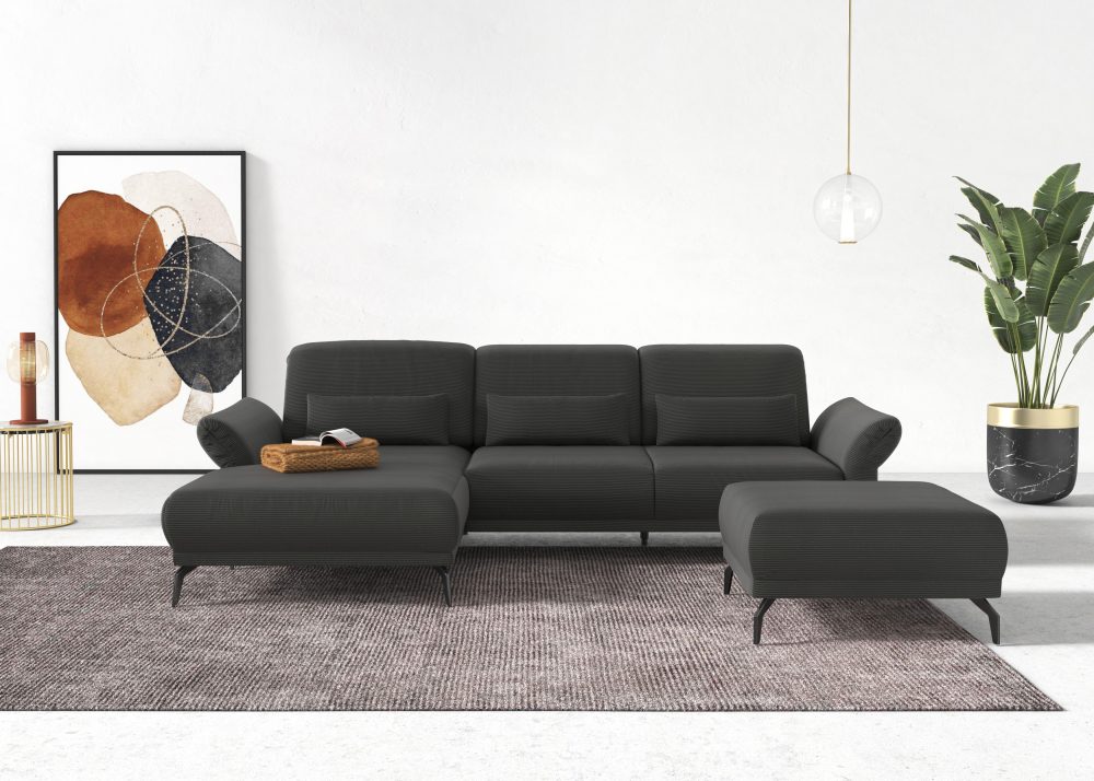 INOSIGN Ecksofa »Coco«, wahlweise mit Sitztiefen, Armteil- und Kopfteilverstellungim Cord, mit Füssen 15 cm hoch
