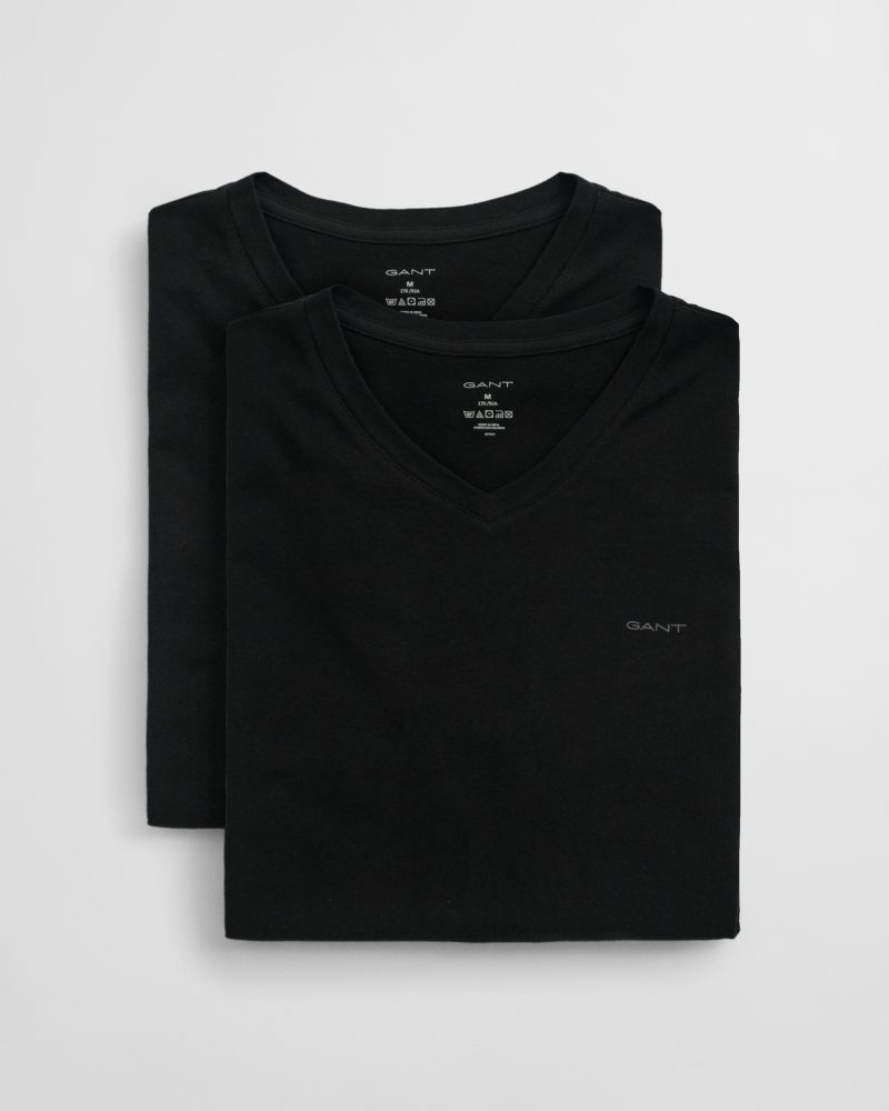 Gant - T-Shirt  2er Pack Bequem sitzend-V-NECK T-SHIRT 2-PACK, für Herren, Schwarz, Größe M