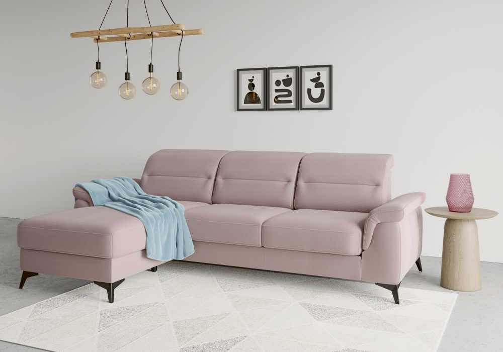 sit&more Ecksofa »Sinatra«, mit Recamiere, optional mit Kopfteilverstellung und Armteilfunktion oder mit Kopfteilverstellung, Armteilfunktion, Bettfunktion und Bettkasten, mattschwarze Metallfüsse