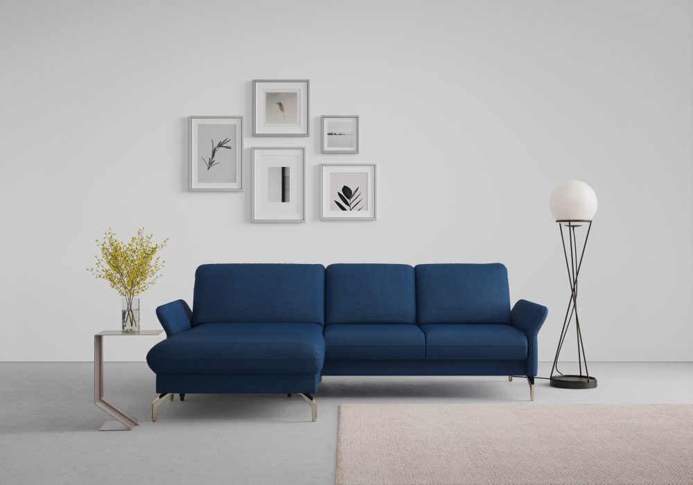 sit&more Ecksofa »Fashion«, wahlweise mit Kopfteilverstellung und Vorziehsitz, motorisch, mit satinierten Nickelfüssen