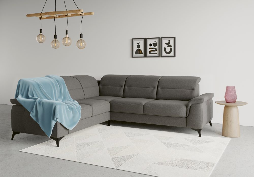 sit&more Ecksofa »Sinatra«, optinal mit Kopfteilverstellung und Armteilfunktion oder mit Kopfteilverstellung, Armteilfunktion, Bettfunktion und Schubkasten, langer Schenkel links oder rechts bestellbar, mattschwarze Metallfüsse