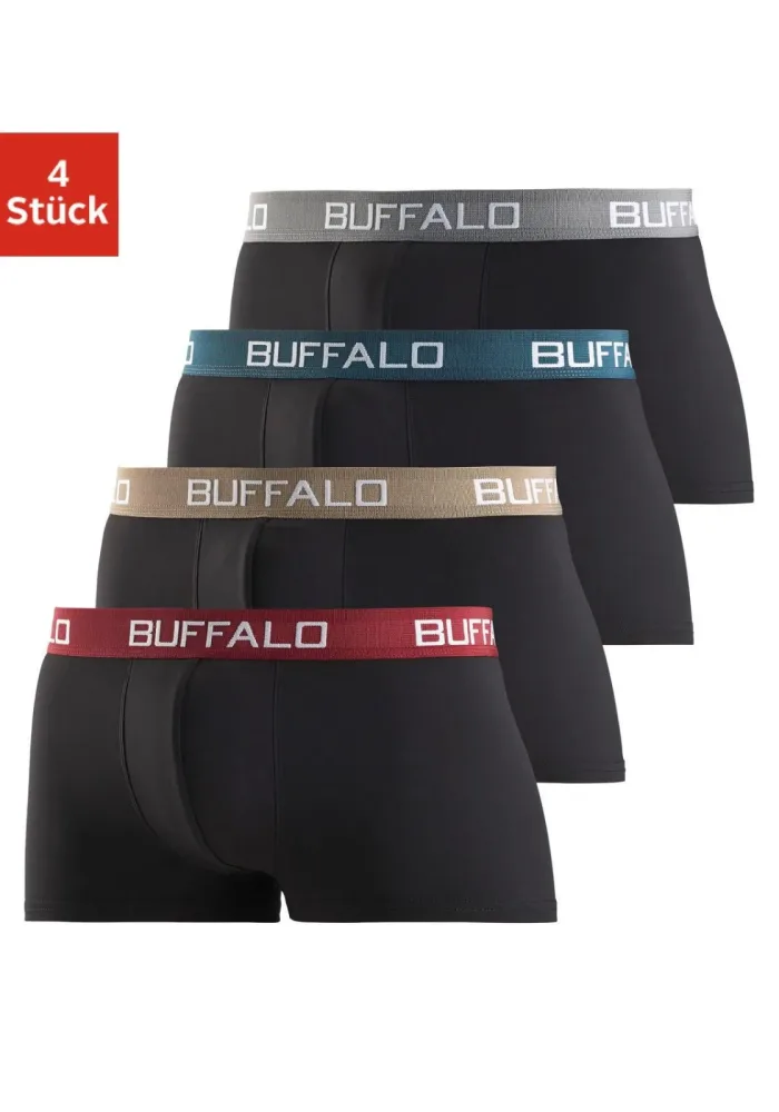 Buffalo Hipster Packung, 4 Stk. knapp sitzende Boxershorts mit Kontrastbund aus Baumwollmischung