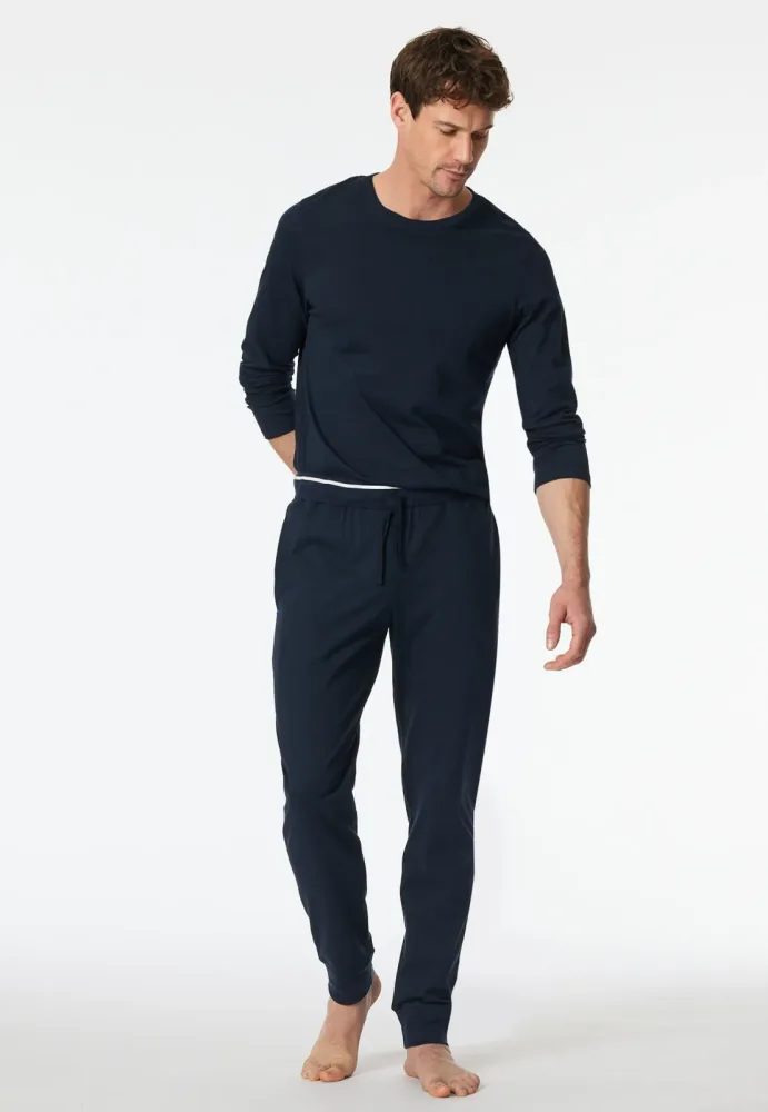 Schiesser Hose mit Bündchen Dunkelblau - Mix+Relax für Herren, Größe L, 100 % Baumwolle