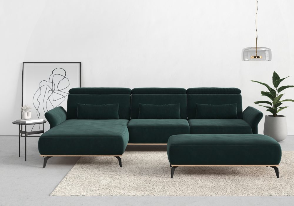Places of Style Ecksofa »Fjord«, massiv, wahlweise mit Armlehnfunktion, Kopf- Sitztiefenverstellung