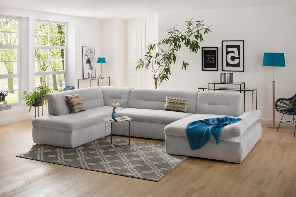 my home Wohnlandschaft »Avesa«, Wahlweise mit Armteilverstellung und Bettfunktion, B/T/H: 355/216/80 cm