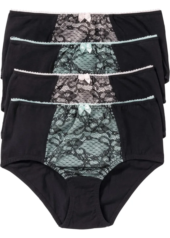 bonprix Maxislip Packung, 4 Stk. mit farbigem Spitzeneinsatz, mit Zierschleife, bequeme Passform