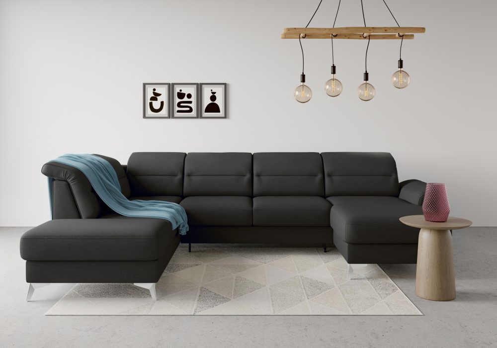 sit&more Wohnlandschaft »Sinatra«, optional mit Kopfteilverstellung und Armteilfunktion oder mit Kopfteilverstellung, Armteilfunktion, Bettfunktion und Stauraum, chromfarbene Metallfüsse
