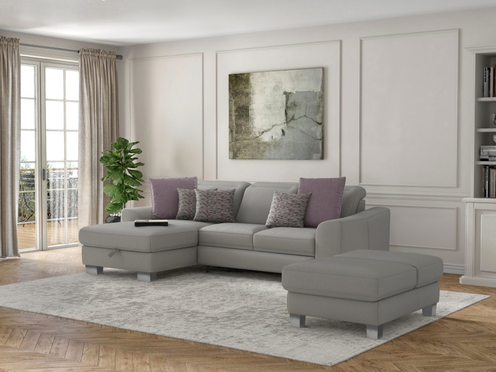 sit&more Ecksofa »Durness«, mit Federkern und hochwertigen Edelstahlfüssen, wahlweise mit Kopfteilverstellung, Bettfunktion und Bettkasten oder mit Bettfunktion und Bettkasten