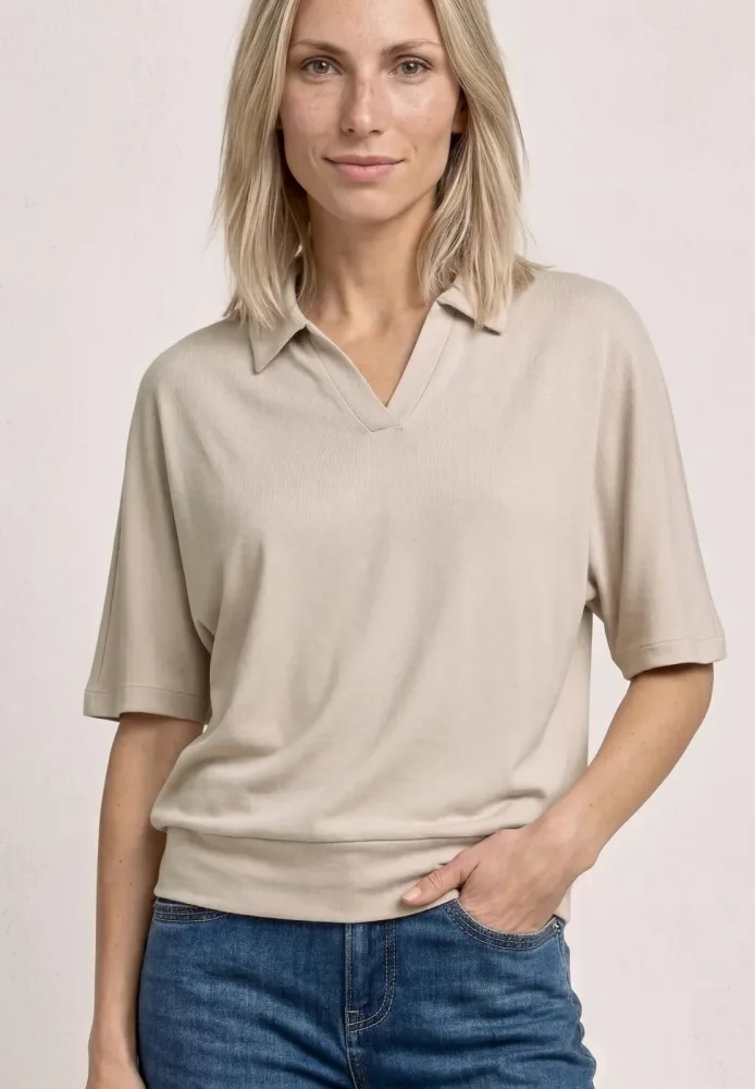STREET ONE Poloshirt Sommershirt mit breitem elastischem Bund
