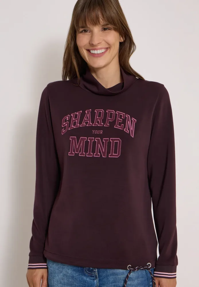 Langarm Shirt mit Stehkragen und Wording