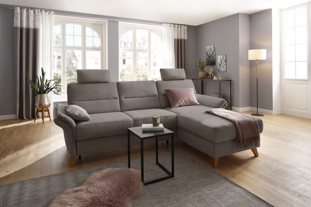 Home affaire Ecksofa »Westerland«, Federkern-Polsterung, wahlweise mit Bettfunktion, Bettkasten und Armlehnverstellung