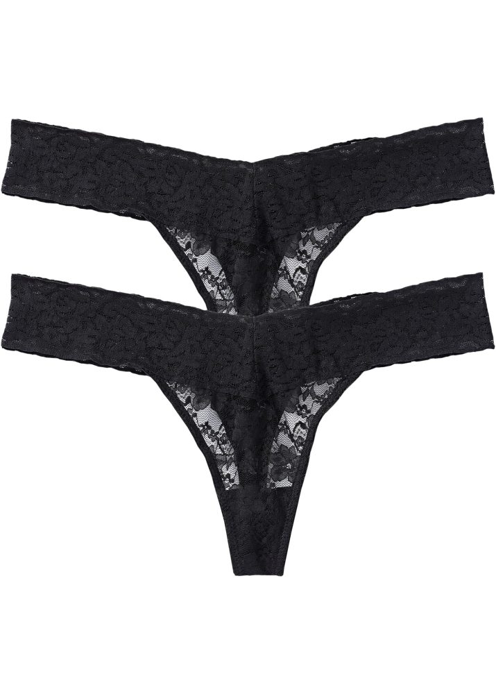 bonprix String Packung, 2 Stk. modischer Stil, Allover Spitze, Spitzenband entlang der Taille