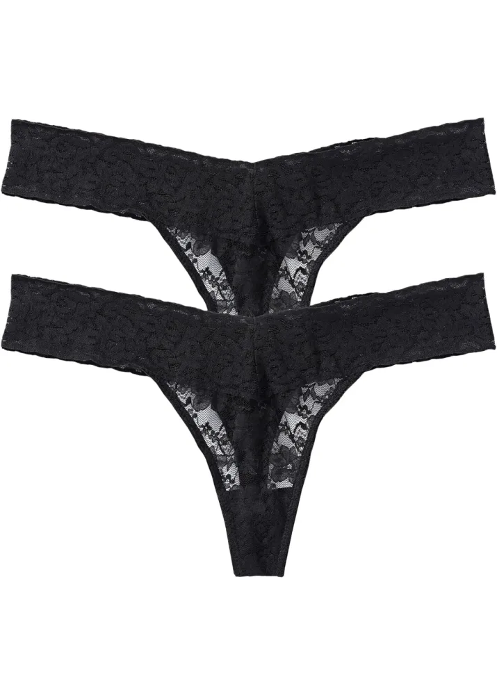 bonprix String Packung, 2 Stk. modischer Stil, Allover Spitze, Spitzenband entlang der Taille