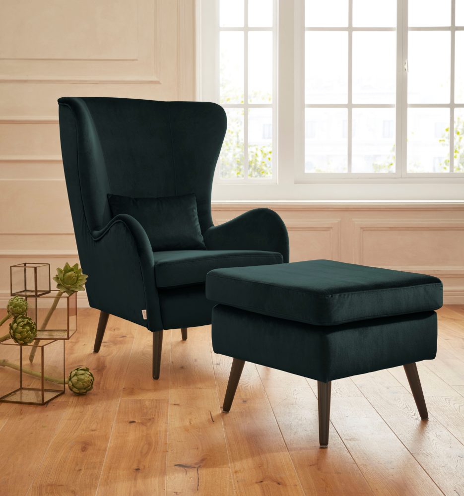Guido Maria Kretschmer Home&Living Sessel »Salla«, wahlweise mit oder ohne Hocker, grosser Sessel: Masse B/T/H: 78/94/118 cm, Bezug auch in Luxus-Microfaser in Teddyfelloptik