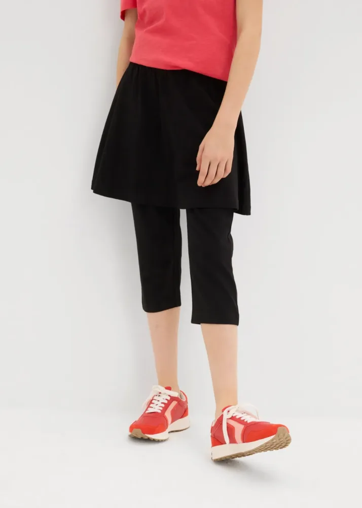 bonprix Caprileggings aus elastischem Baumwoll-Mix, Capri-Länge, mit integriertem Rock