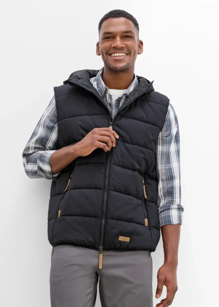 bonprix Steppweste mit Lederimitat-Detailsschwarz 64Herren
