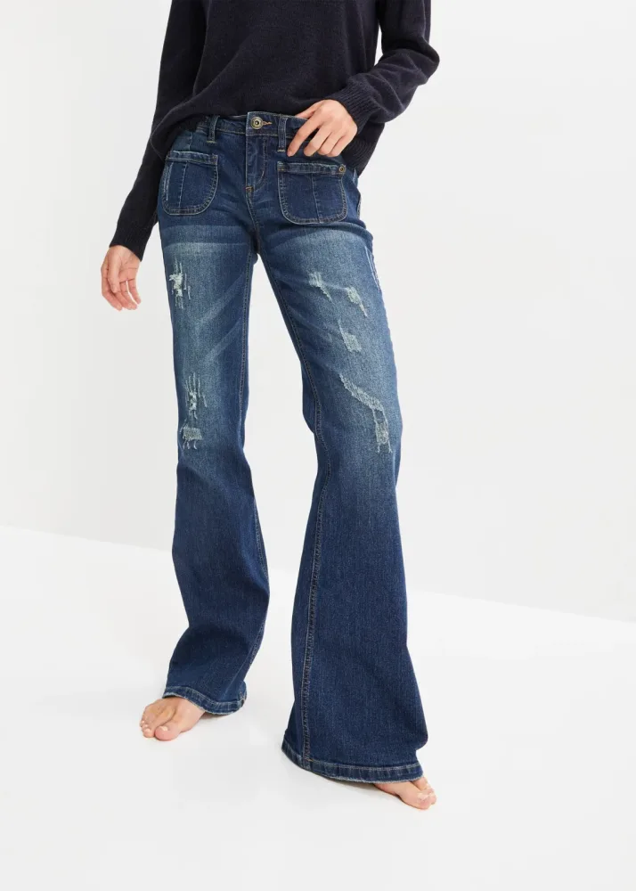 bonprix Schlagjeans Regular Fit, mit Elasthan-Anteil, auffällige Waschung
