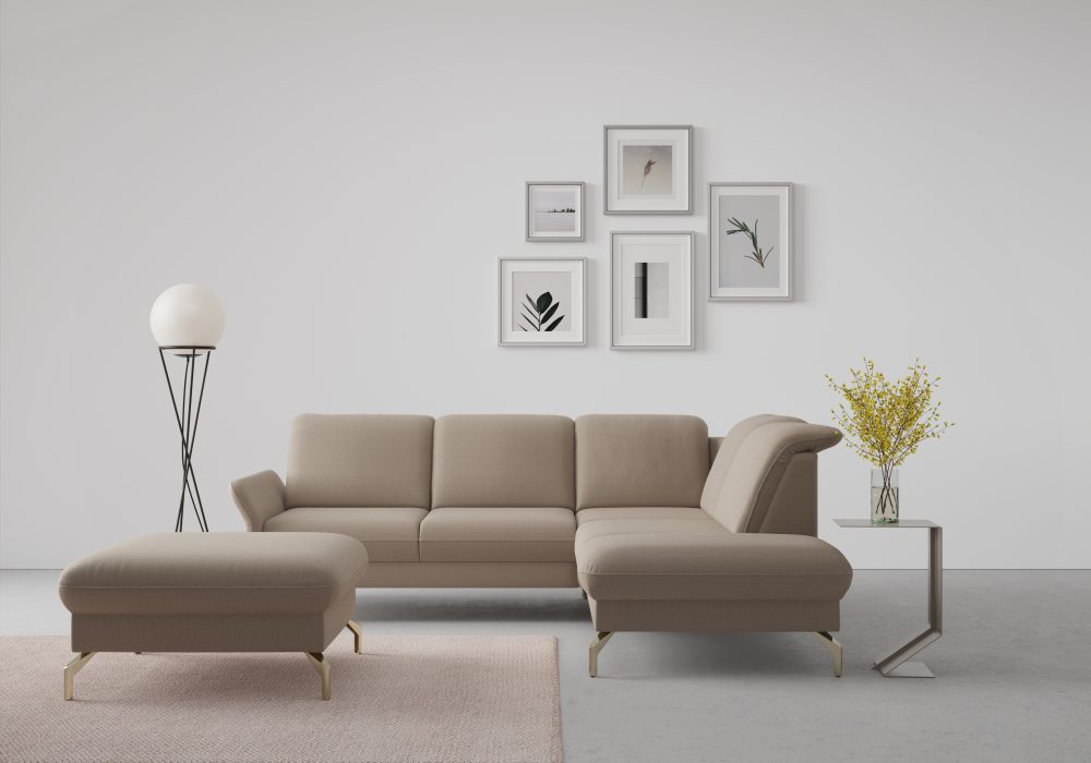 sit&more Ecksofa »Fashion«, wahlweise mit Kopfteilverstellung und Vorziehsitz, motorisch, mit satinierten Nickelfüssen