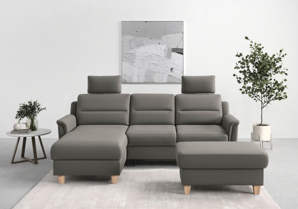 sit&more Ecksofa »Farö«, inklusive Federkern, mit naturfarbenen Füssen, wahlweise mit Bettfunktion und Bettkasten