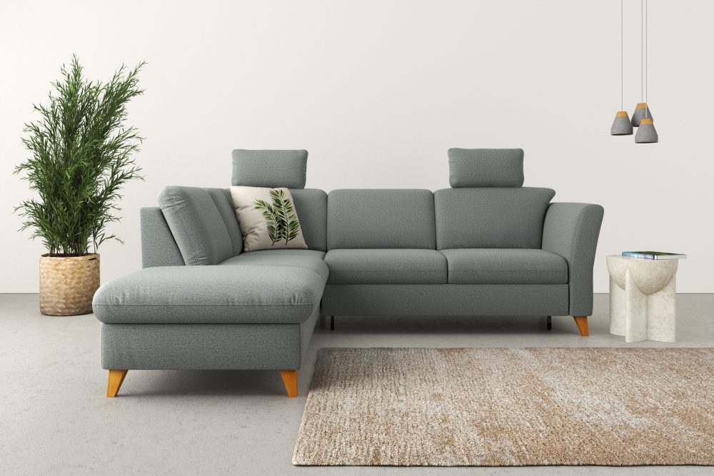 Home affaire Ecksofa »Trelleborg«, Federkern-Polsterung, wahlweise mit Bettfunktion und Stauraum, Kopfstützen optional